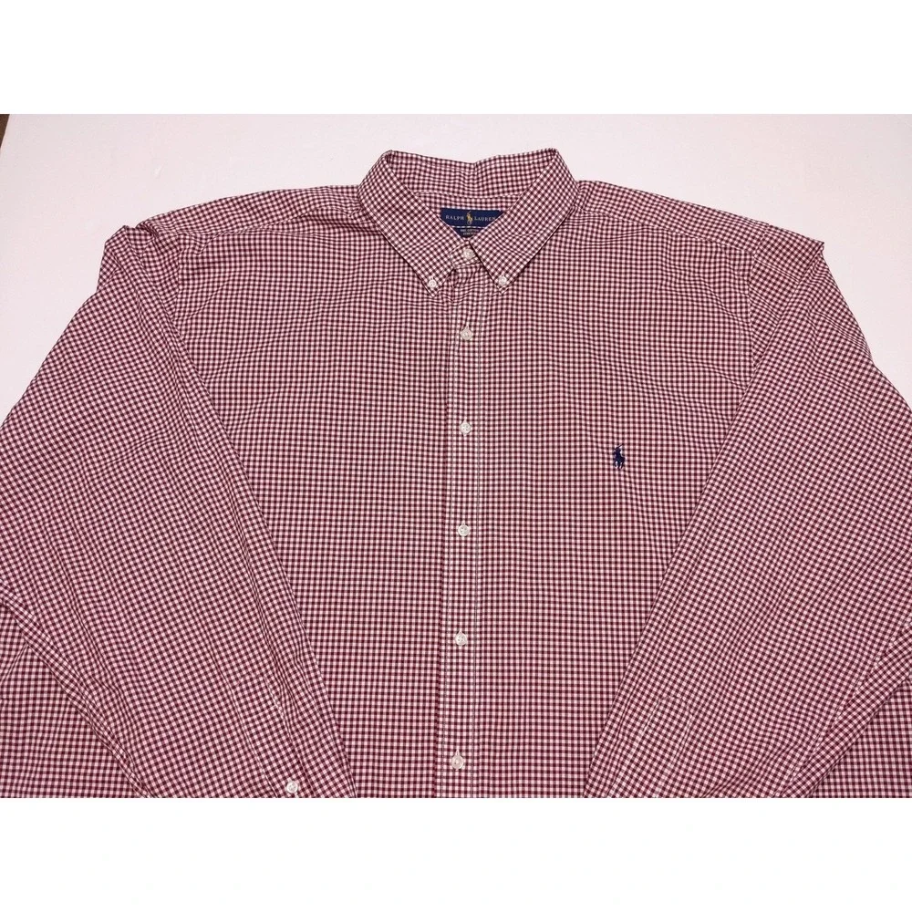 POLO RALPH LAUREN Long Sleeve‎ Button Shirt 100% Cotton Stretch Red Checks 4XLT